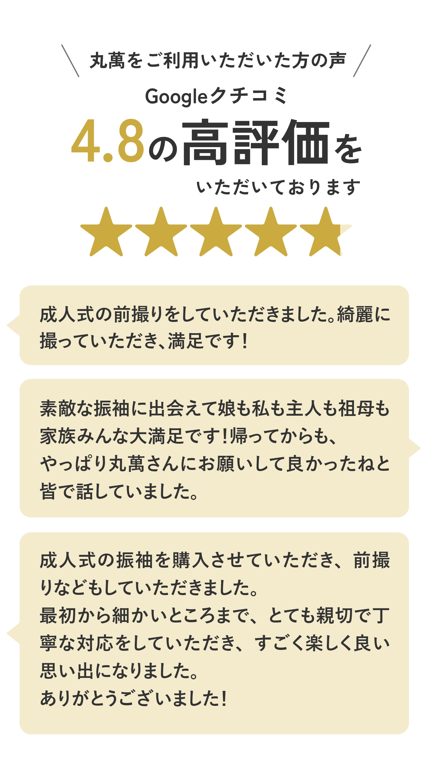 Googleクチコミ 4.8の高評価をいただいております